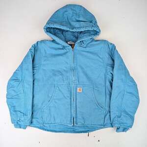 Carhartt Youth Small (7-8) Blue Sherpa Lined Canvas Hooded Jacket